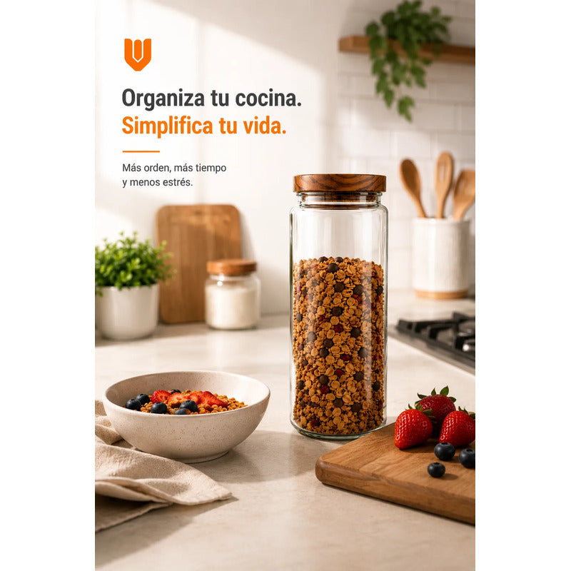 Frasco Vidrio Transparente Hermético Tapa Bambú Cocina Transparente Natural Bambú Cristal Claro Minimalista Cocina Gourmet... Transparente Natural Bambú Cristal Claro Minimalista Cocina Gourmet...