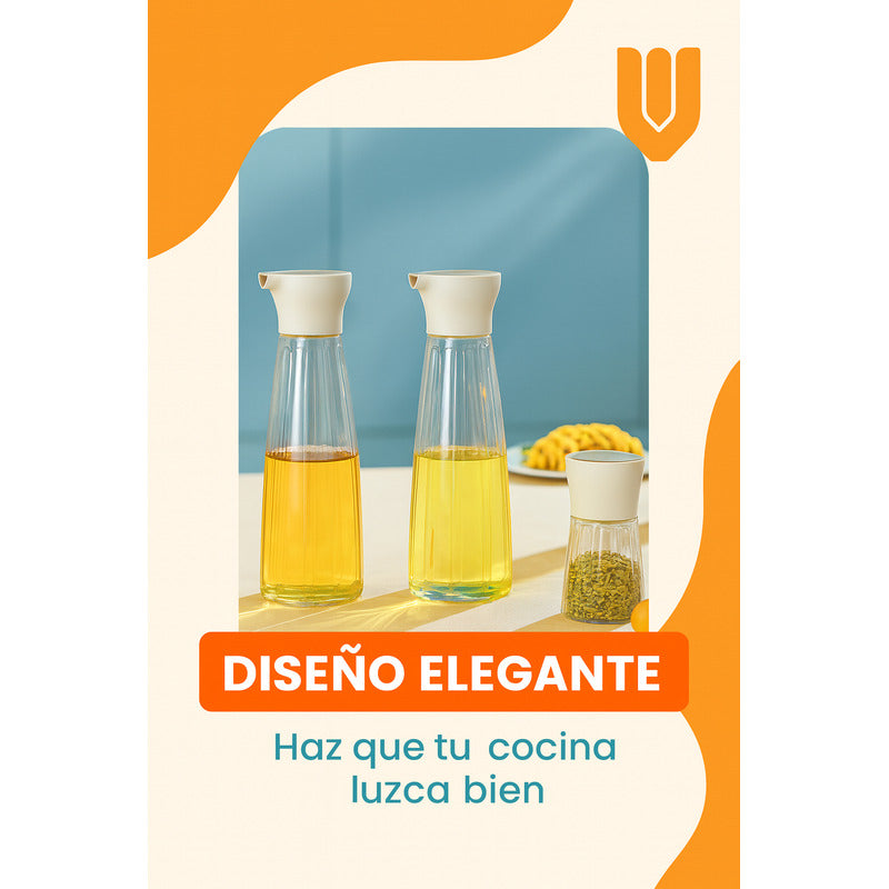 Set Frascos Vidrio Aceite Vinagre Sal Pimienta Cocina