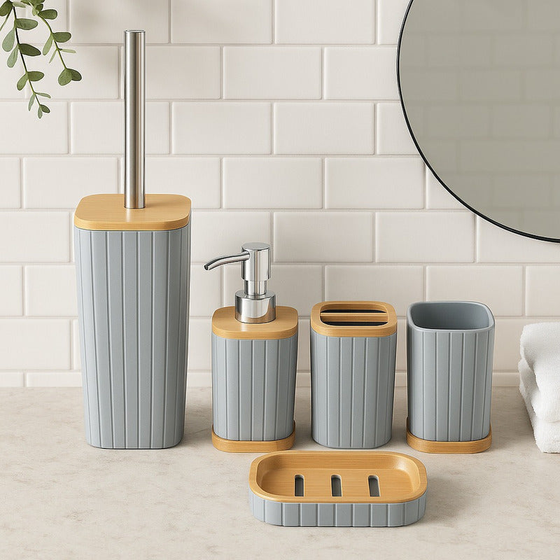 Set Juegos De Baño 5 Piezas Accesorios De Baño Bambu Set Bañ