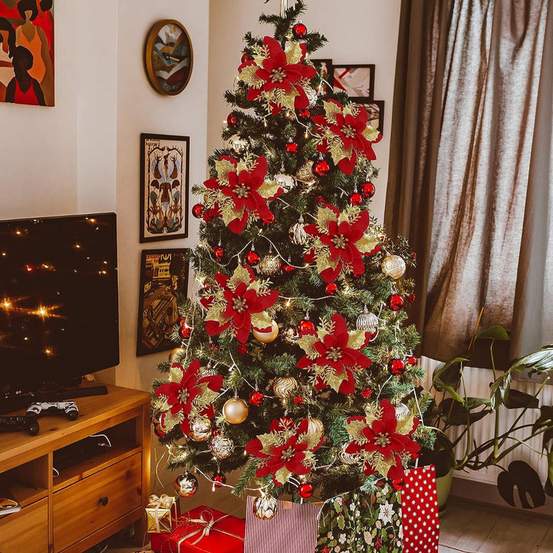 6 Flores Navideñas Adornos Arbol Navidad Flores Decoración