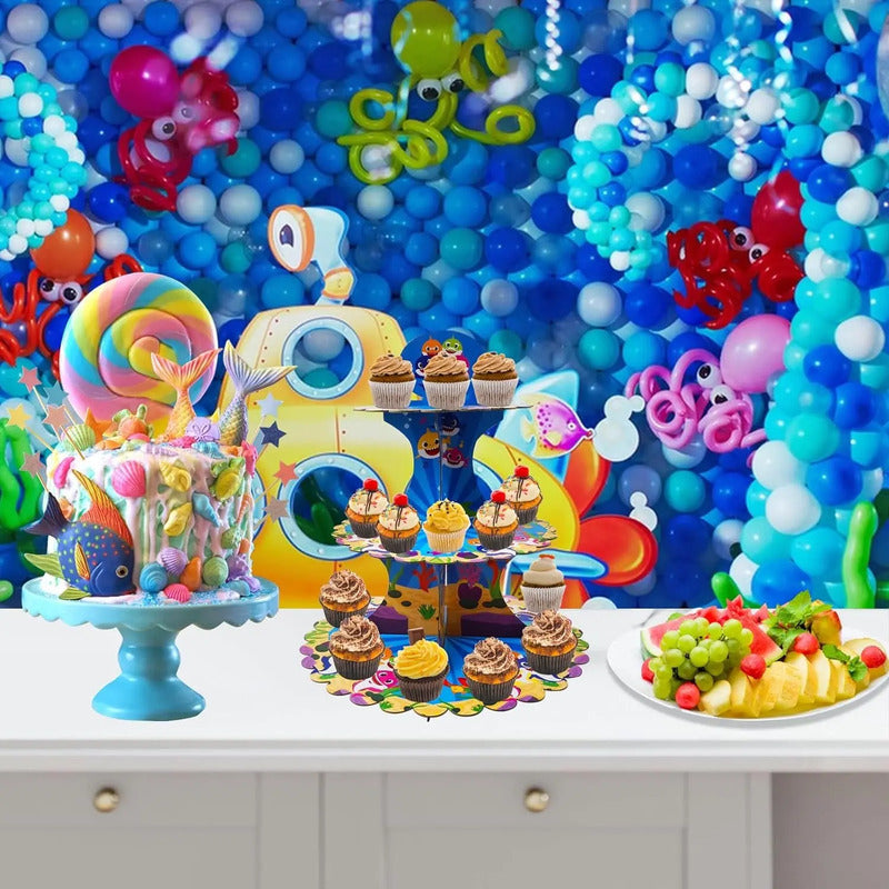 Porta Cupcakes Baby Shark Torre Porta Cupcake Baby Shark Celeste