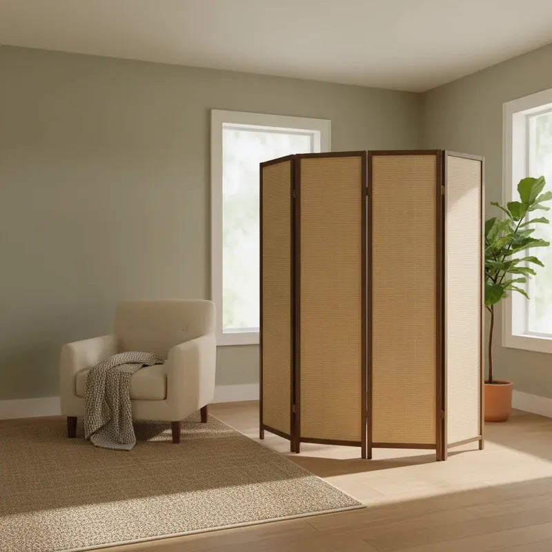 Biombo Separador Ambiente 4 Paneles Plegable Hogar 180cm Dec Biombo Tela Trenzada Panel Plegables Decoración Interior Elegante Divisor Ambientes Estilo Contemporáneo Funcional Hogar Beige