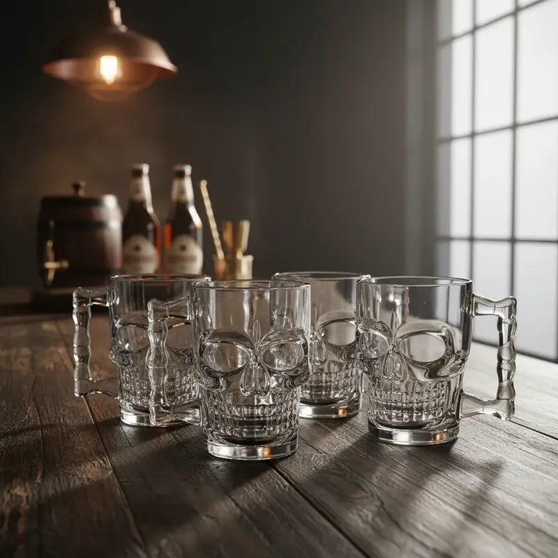 Set 6 Vasos Calavera Chopero Vidrio 500ml Cerveceros Premium Transparente