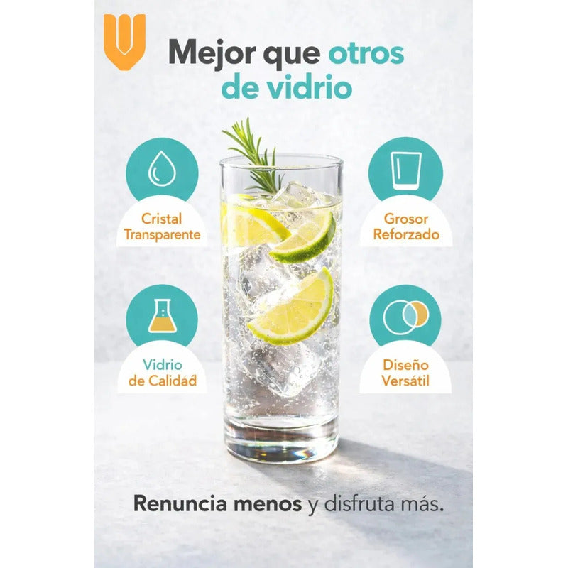 Set 6 Vasos Vidrio Alto 200ml Cocteleria Mixologia Premium Transparente