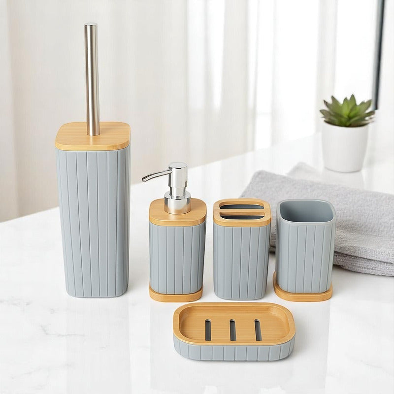 Set Juegos De Baño 5 Piezas Accesorios De Baño Bambu Set Bañ