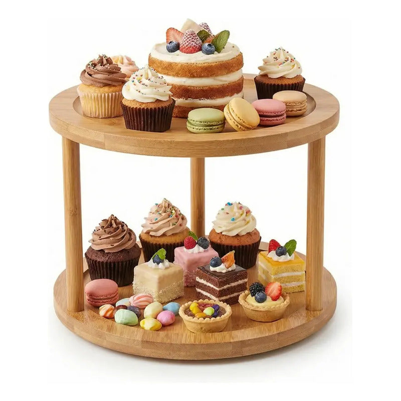 Porta Cupcake Giratorio Bambu Estante Organizador Dulces Bambú