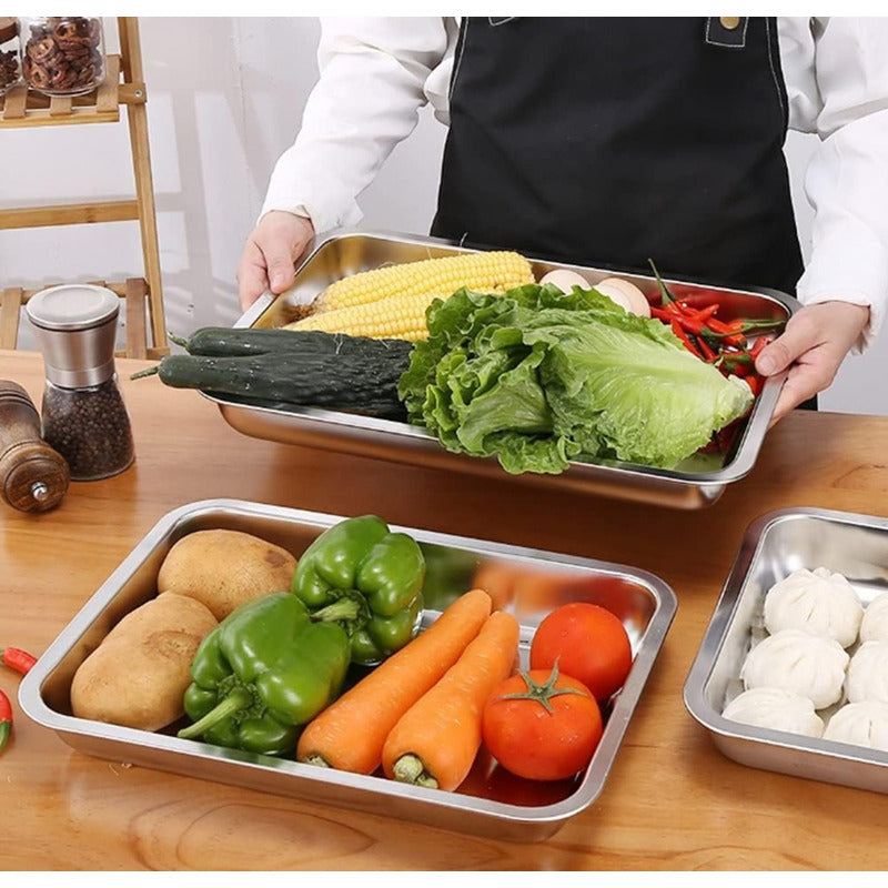 Bandeja Horno Acero Inoxidable Hornear Alimentos 40x30x2cm Color Plateado