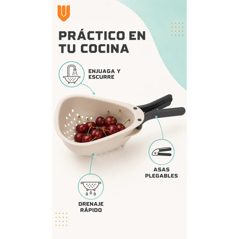 Colador Escurridor Plástico Asas Plegable Frutas Verduras Colador Escurridor Cocina Frutas Verduras Mini Asas Plegables Plástico Beige Compacto Perforado Drenaje