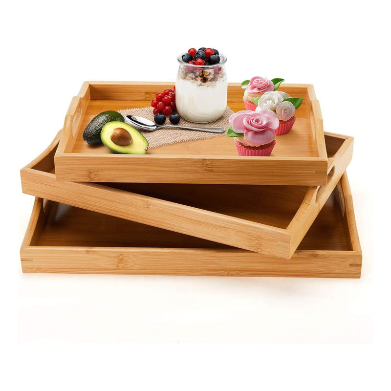 3 Bandejas Para Desayuno Bandeja De Bambu Para Servir Bambu