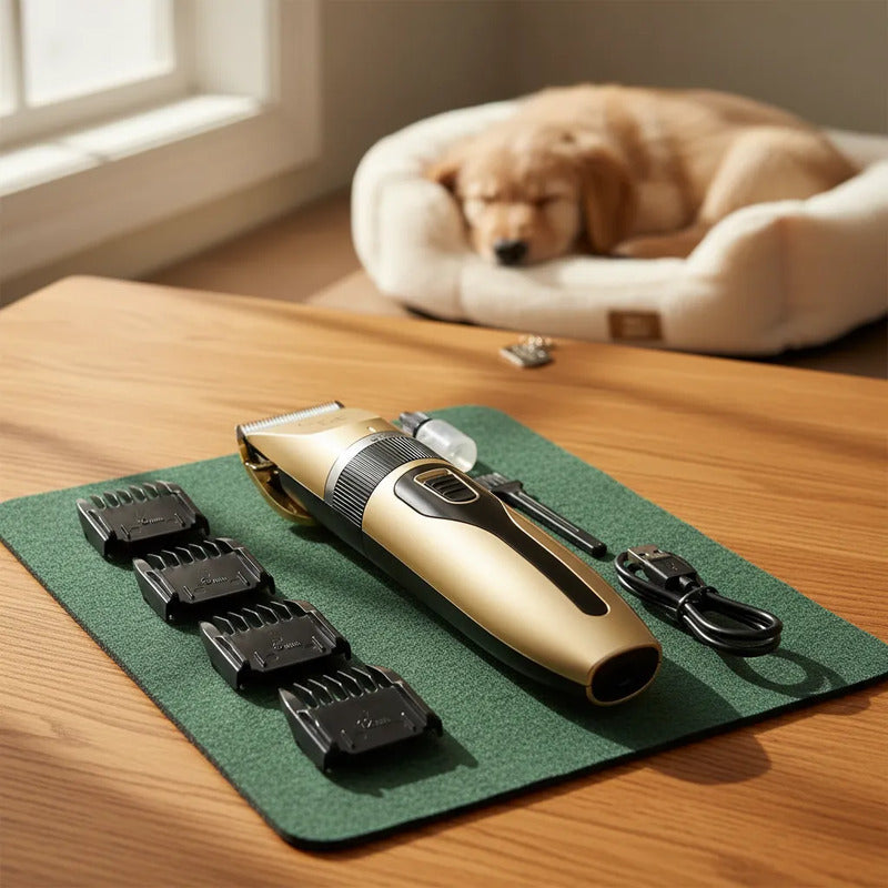 Maquina Peluquera Profesional Corta Pelo Mascotas Perro Gato Negro Dorado Acabado Brillante Rasuradora Mascotas Geemy Gm6063 Cuerpo Oscuro Detalles Oro Peines Tijera Lima Kit Cortes