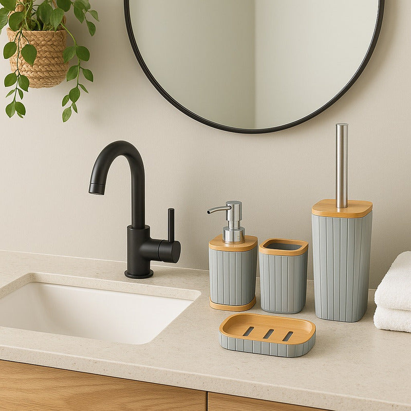 Set Juegos De Baño 5 Piezas Accesorios De Baño Bambu Set Bañ