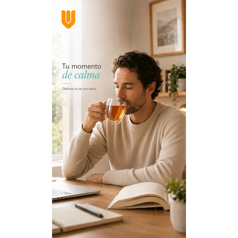 Taza Café Té Bebidas Calientes Espresso Frio Doble Pared Redondeado Doble Pared Cuerpo Curvo Asa Ergonómica Boca Circular Base Estable Estilo Moderno Individual Hogar Uso Transparente Cristal...