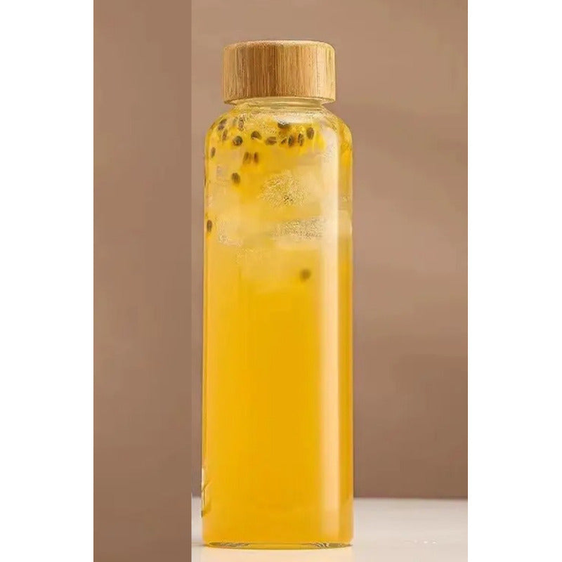 X2 Botella De Vidrio Tapa Bambu Botella Agua Jugo Bebida 1l