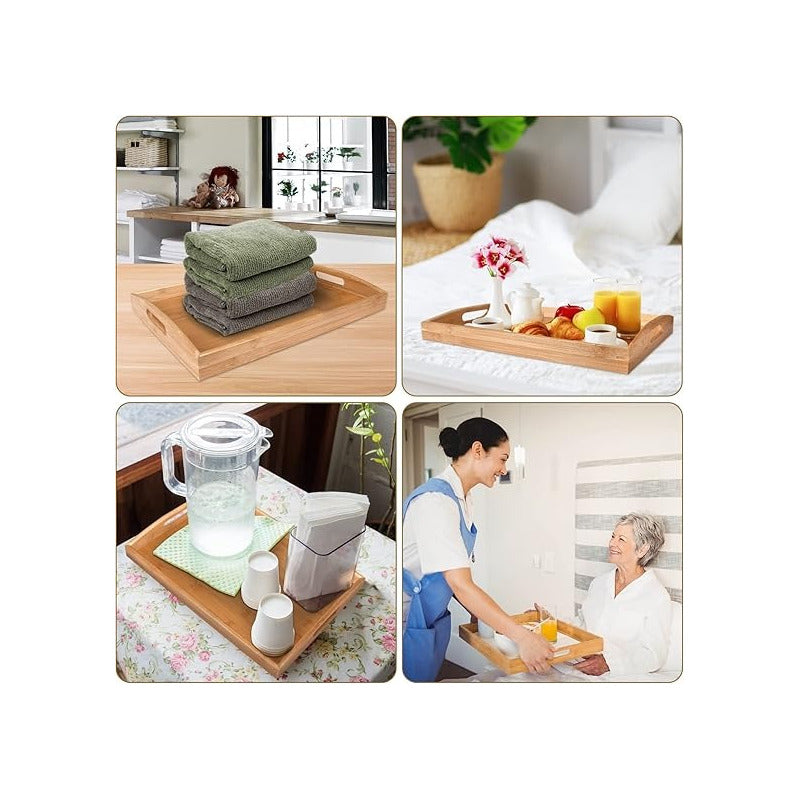 Set 2 Bandejas De Bambu Para Desayuno Bambu Bandeja 40x28cm