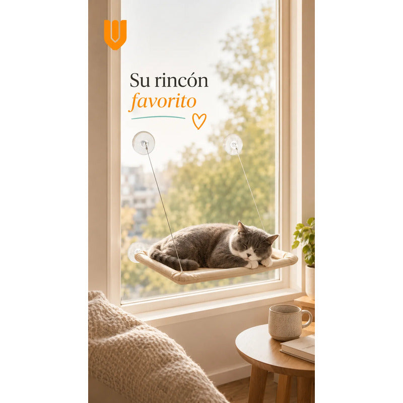 Hamaca Cama Gatos Colgante Ventana Lavable Transpirable Desc Beige