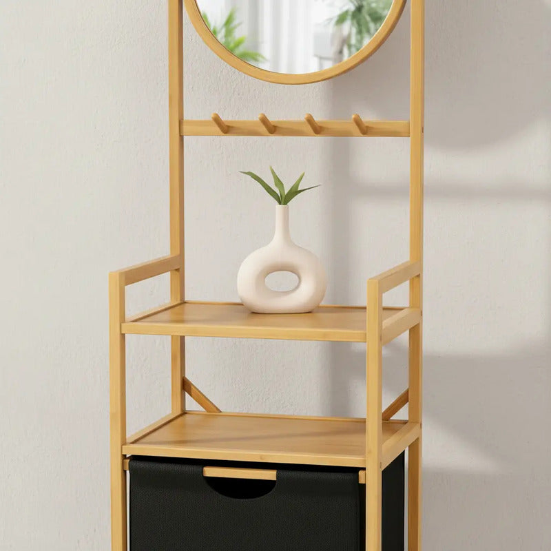 Organizador Bambú Ropa Espejo Doble Canasto Multifuncional Multicolor
