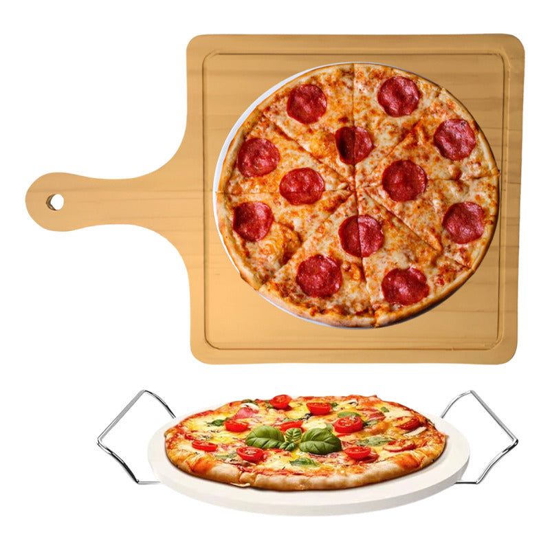 3 Tabla Pizza Tabla Picoteo Tabla Picar Madera Bambu 30x40cm