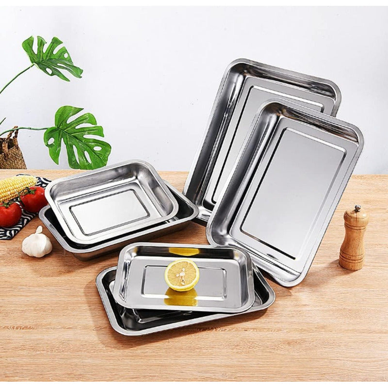 Bandeja Horno Acero Inoxidable Hornear Alimentos 40x30x2cm Color Plateado
