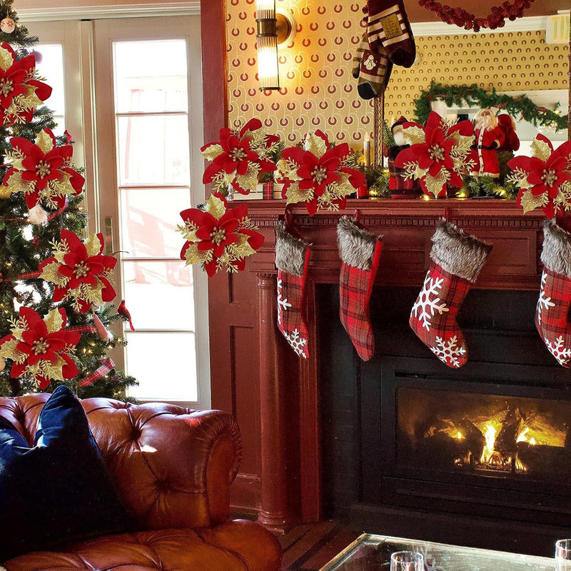 6 Flores Navideñas Adornos Arbol Navidad Flores Decoración