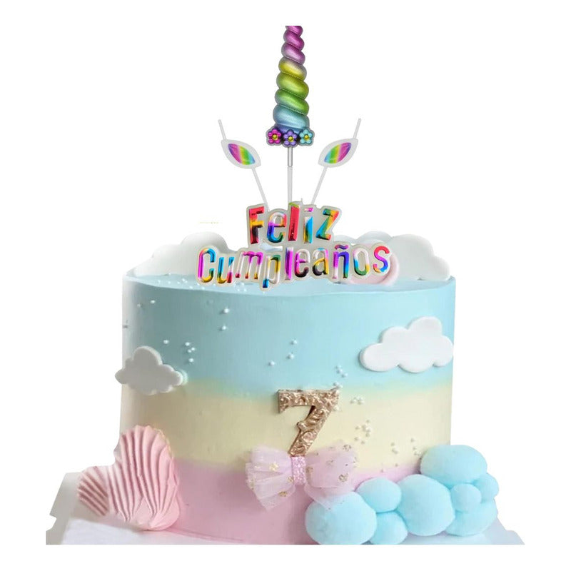 Set 4 Velas De Cumpleaños Adornos Para Tortas Unicornio