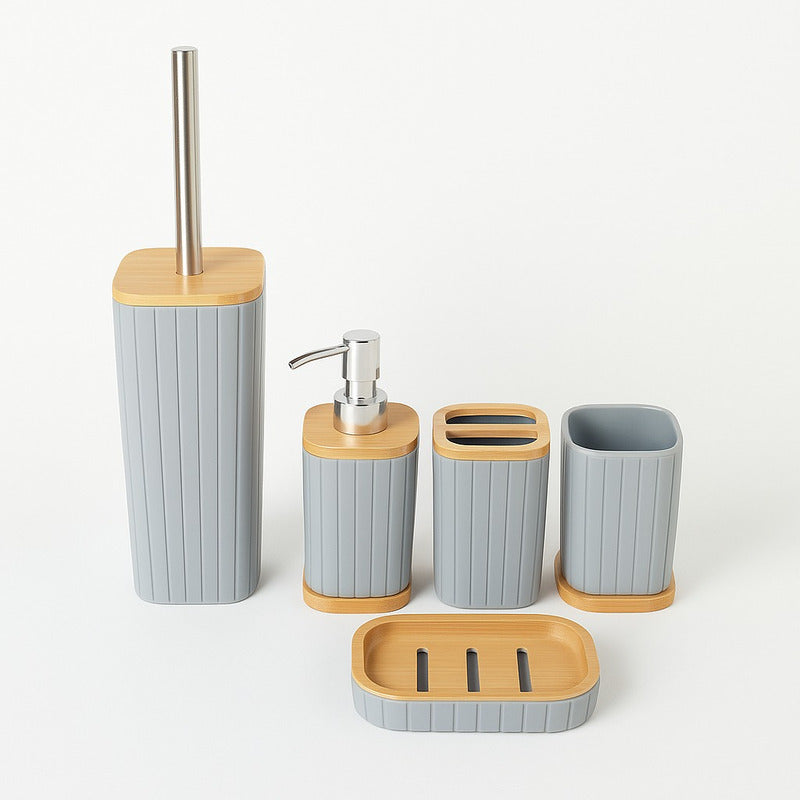Set Juegos De Baño 5 Piezas Accesorios De Baño Bambu Set Bañ