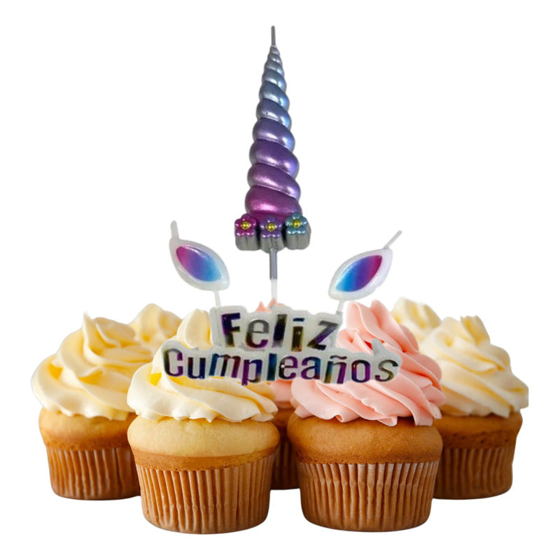 Set 4 Velas De Cumpleaños Adornos Para Tortas Unicornio