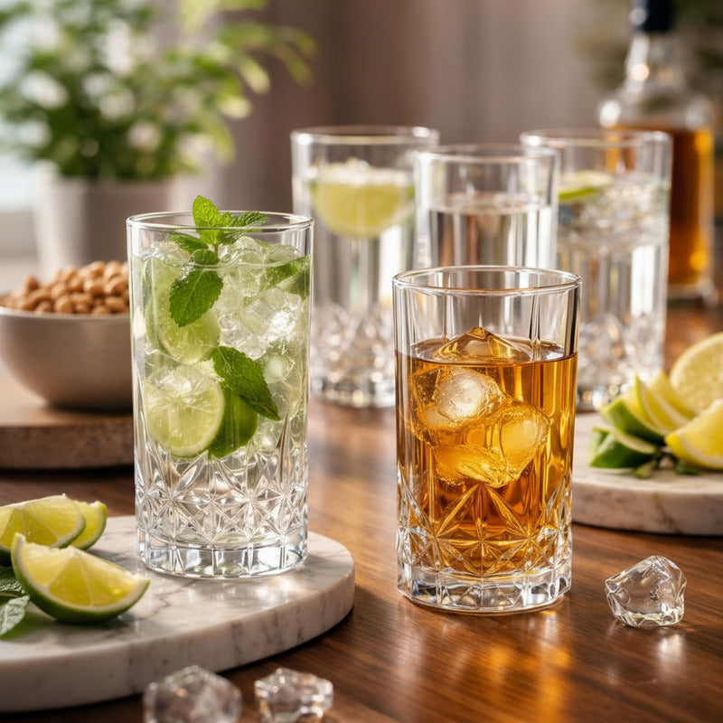 Set 6 Vaso Diamante Cristal 370ml Bebidas Bar Coctel Premium Vaso Diamante Vidrio Transparente 370ml Bebidas Cocteles Cerveza Jugos Bar Mesa Hogar Estilo Elegante Cristal Tallado