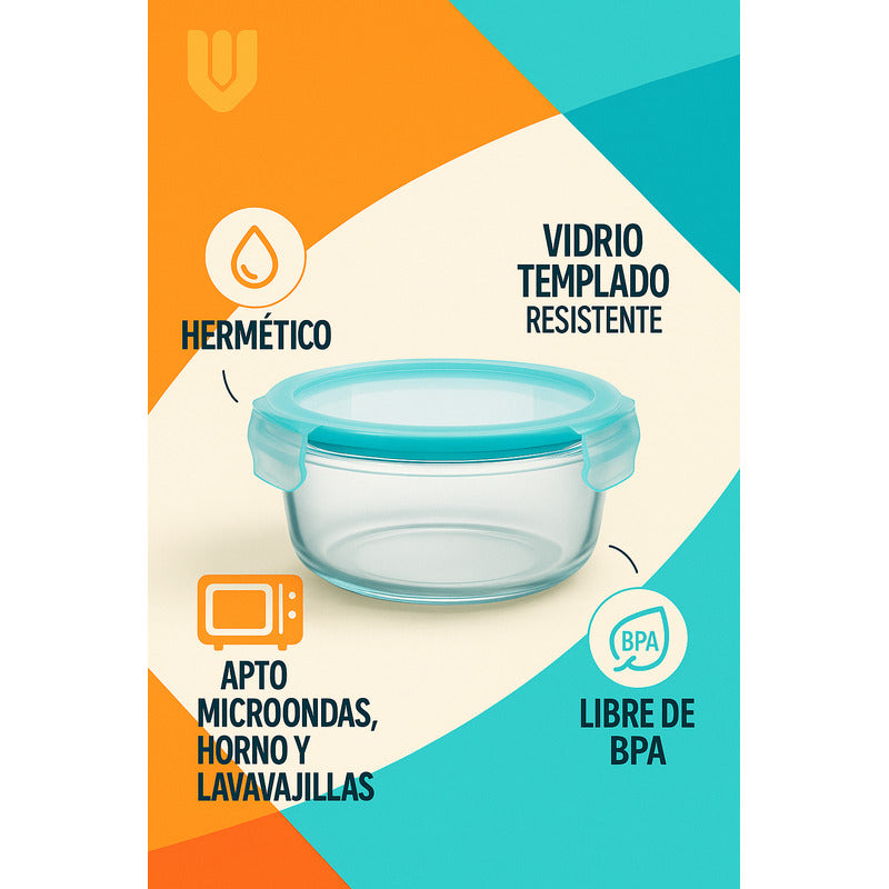 Set 3 Tuppers Vidrio Hermético Microondas Freezer Cocina