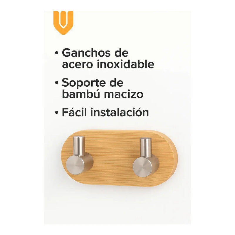 Perchero Madera Metal Autoadhesivo Organizador Baño Cocina C Bambú
