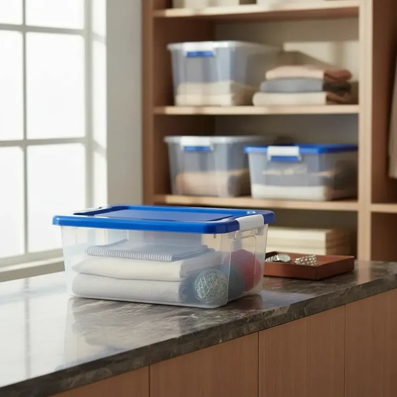 Caja Vitrineon Contenedor Apilable Azul Transparente 28l Sis Transparente Liso