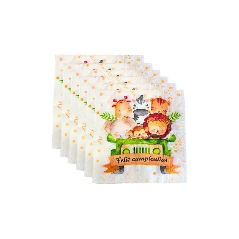 Pack 60 Servilletas Safari Decoración Feliz Cumpleaño Safari