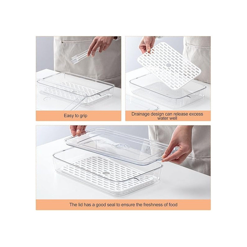 Pack X4 Organizador Refrigerador Acrilico Apilable Con Tapa