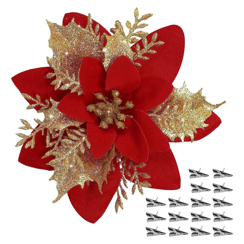 X6 Flores Navideñas Adornos Arbol Navidad Decoración Flores