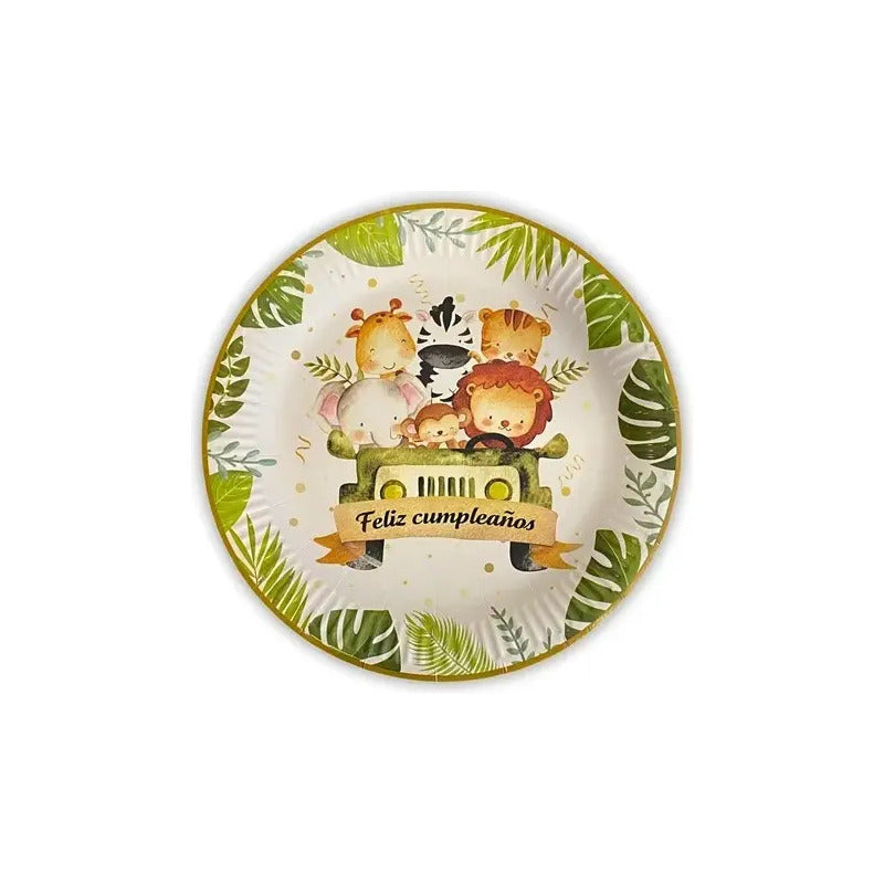 X20 Plato De Carton Safari Cumpleaños Safari Animales 23 Cm Safari