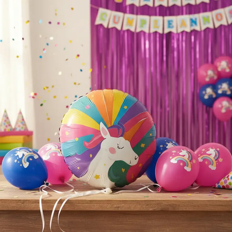 Set 17 Globos Decoracion Unicornio Metalico Fiesta Cumpleaño Verde