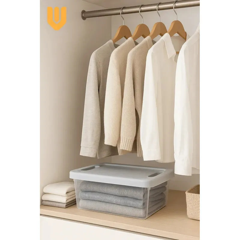 Organizador Domestico Modular Cristal Claro Sistema Guardado Transparente Tapa Gris Apilable Modular Compacto Multiuso Ahorro Espacio Closet Cocina Dormitorio Oficina Bodega Estanteria Orden...