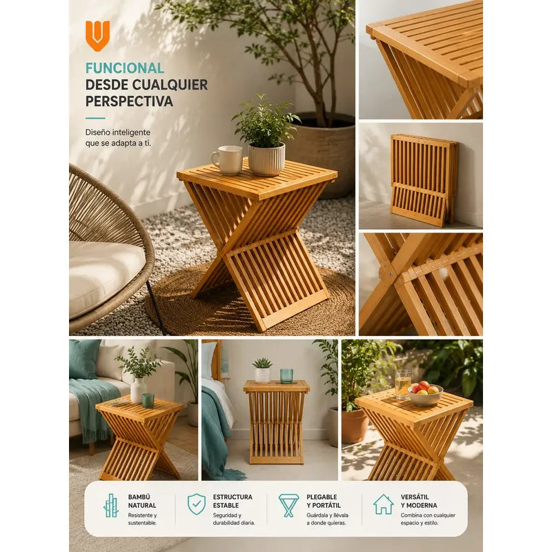 Mesa Plegable De Madera Natural Ahorra Espacio Hogar Terraza Madera Natural Beige Miel Claro Tonos Cálidos Vetas Visibles Nudos Auténticos Acabado Rústico Hogar Terraza Camping