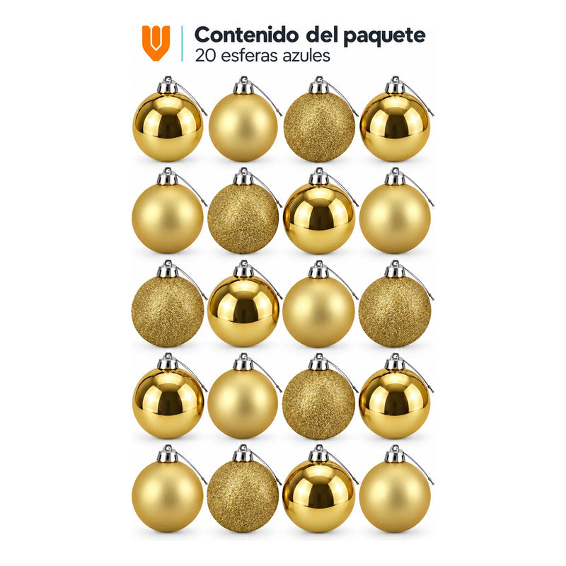 20 Esferas Navideñas Adorno Hogar Arbol Bolas Decorativa 7cm Esferas Navideñas Doradas 20 Unidades Esferas Navideñas Bolas... 7 Cm