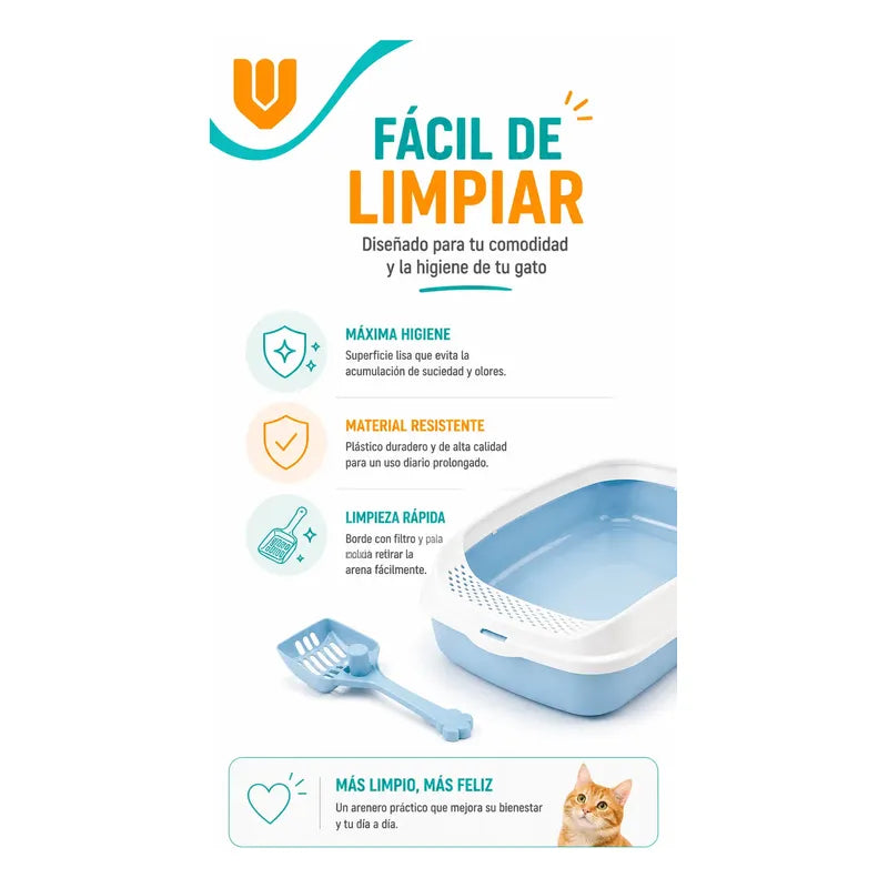 Arenero Felino Plastico Resistente Evita Derrames Limpieza M Verde