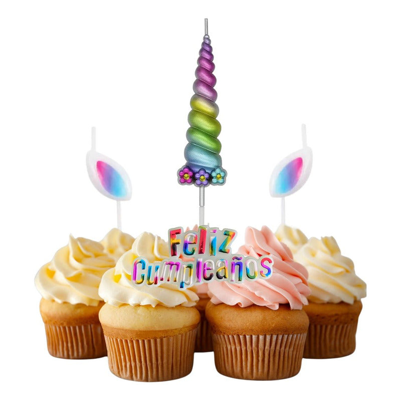 Set 4 Velas De Cumpleaños Adornos Para Tortas Unicornio