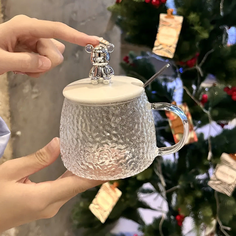 X2 Taza Vasos Para Cafe Taza De Cafe Taza De Vidrio Cuchara Transparente Oso