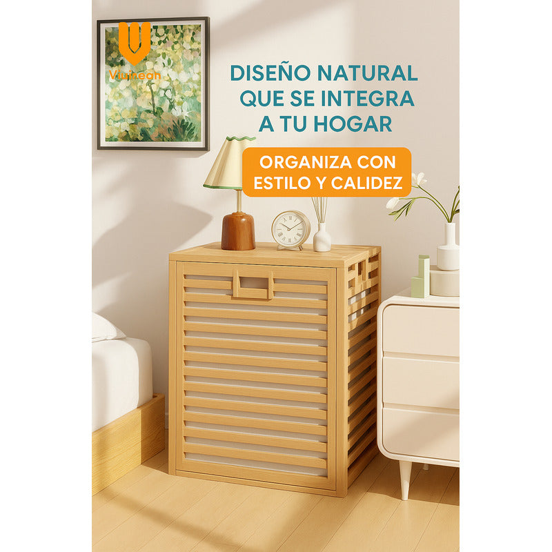 Canasto Ropa Sucia Bambu Plegable Grande Lavanderia Organiza