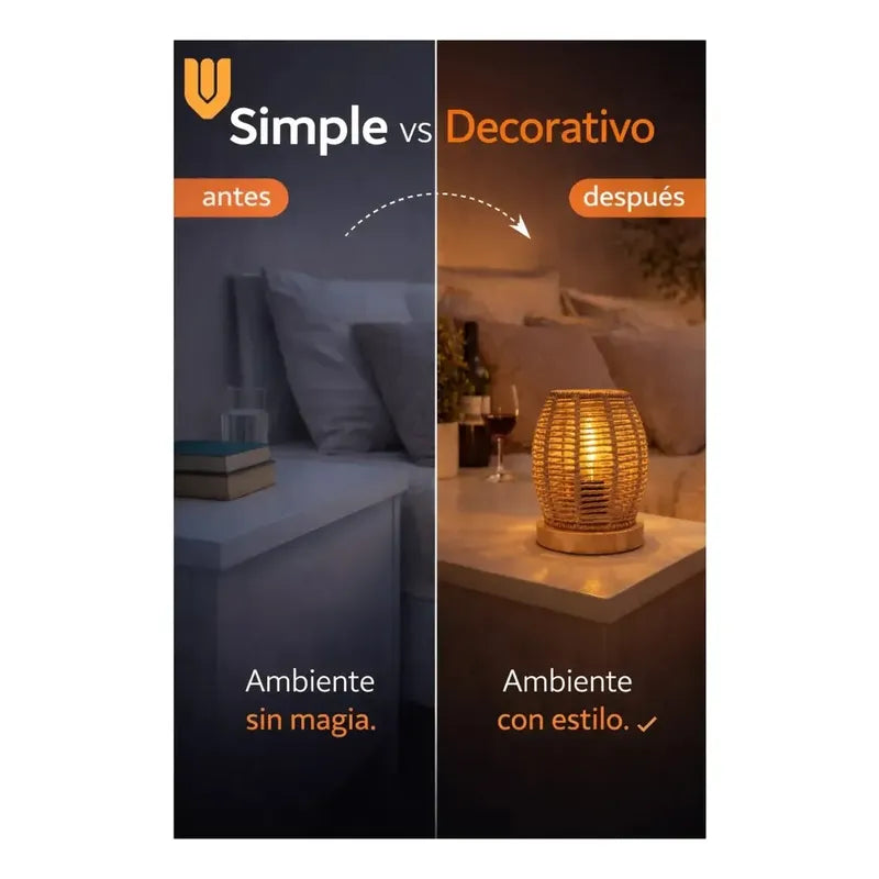 Pack 4 Luminarias Sobremesa Bamboo Rosca E27 Bombilla Led Be Beige Natural Fibra Vegetal Estetica Organica Luz Calida Decoracion Boho Interiorismo Hogar Ambiente Relajante Bambu Natural Marron...