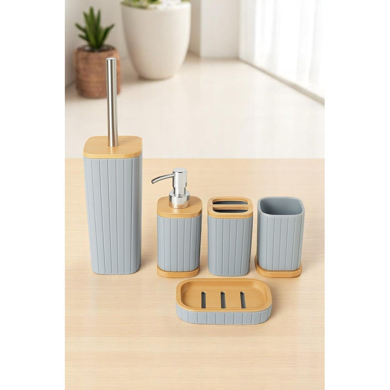 Set Juegos De Baño 5 Piezas Accesorios De Baño Bambu Set Bañ