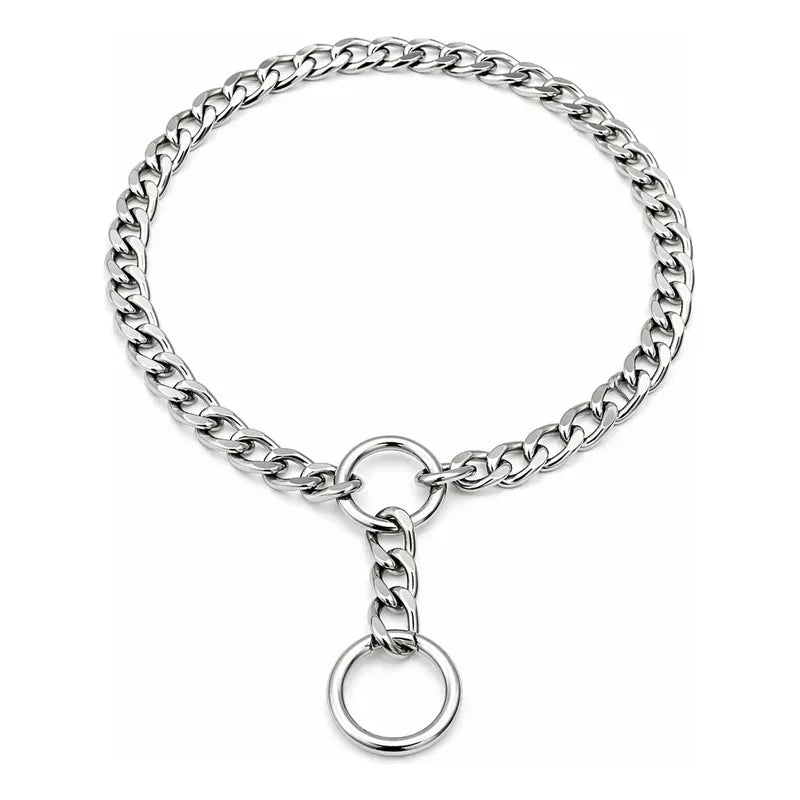 Collar Metalico Fuerte Argolla Seguridad Paseo Firme Mascota Plateado 50cm