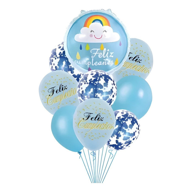 Set 9 Globos De Cumpleaños Decoracion De Cumpleaños Arcoiris