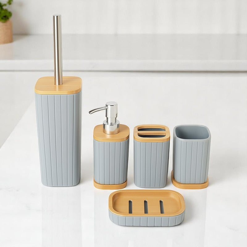 Set Juegos De Baño 5 Piezas Accesorios De Baño Bambu Set Bañ