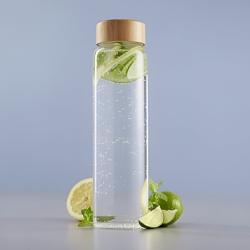 X2 Botella De Vidrio Tapa Bambu Botella Agua Jugo Bebida 1l