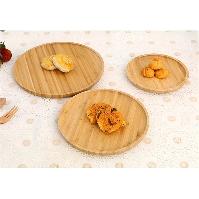 Juego De Vajilla Platos Redondos Bambú Platos Madera 25cm Marrón Claro Tabla Redonda 25cm