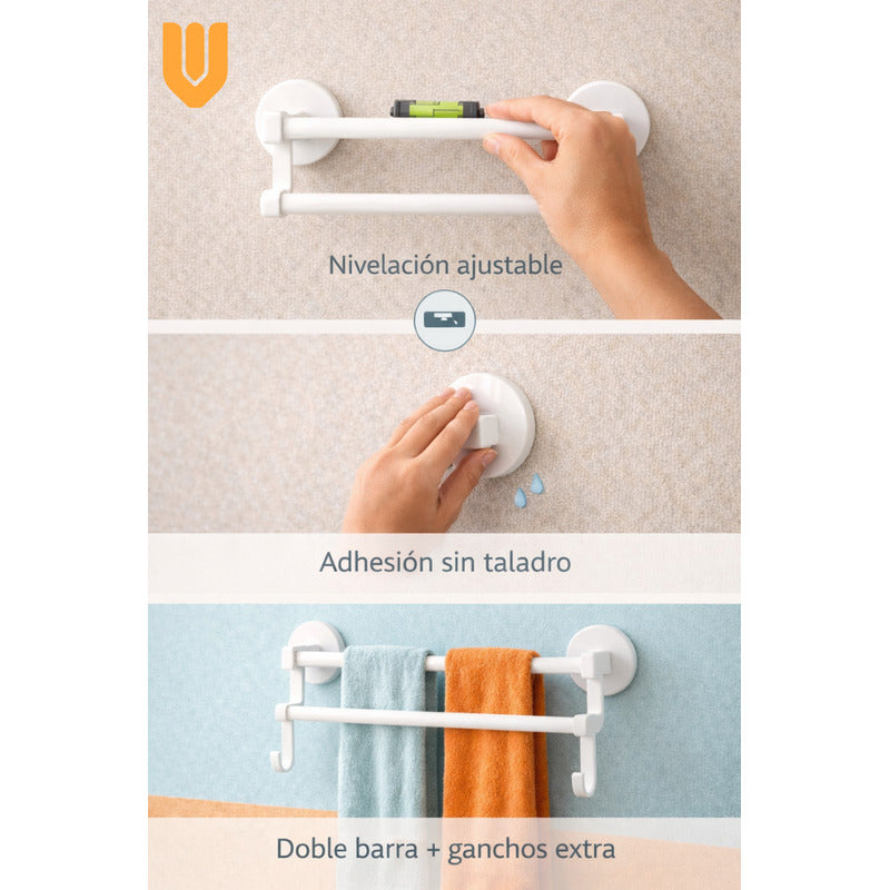 Soporte Toallas Baño Cocina Doble Mural Colgador Organizador